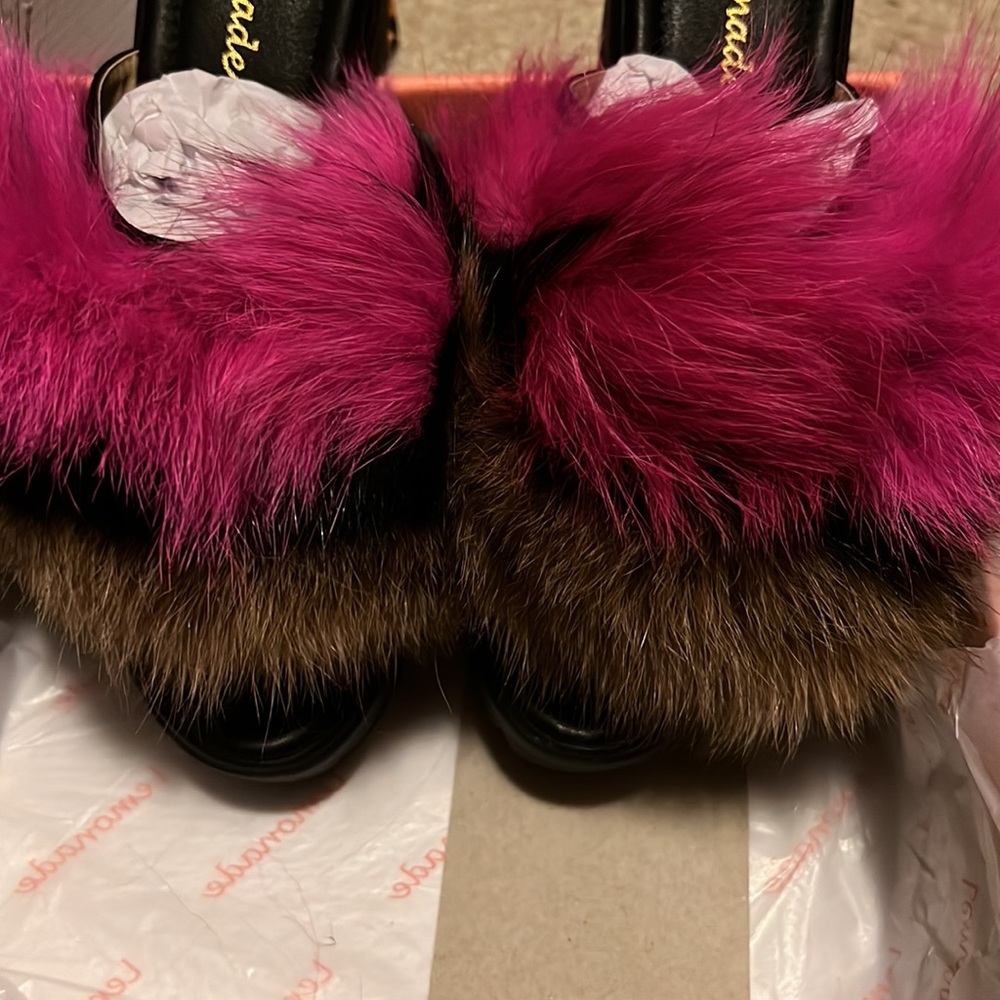 Multi-Colored Fur Platform Mules - image 5